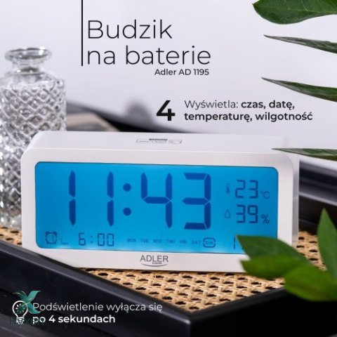 AD 1195 white Budzik na baterie - biały ADLER