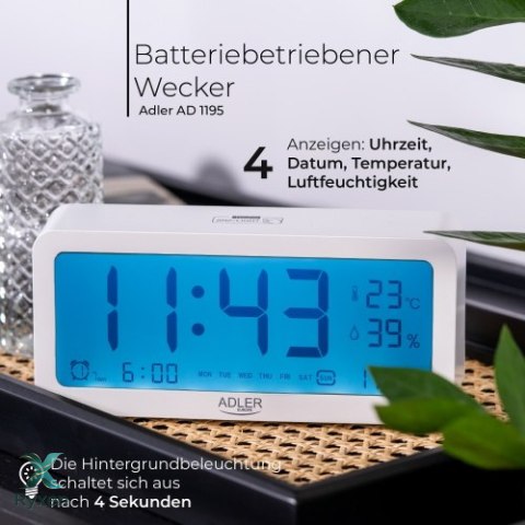 AD 1195 white Budzik na baterie - biały ADLER