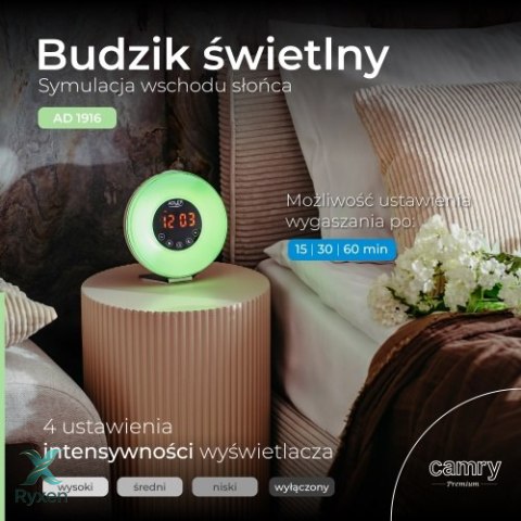 AD 1916 Budzik świetlny | symulacja wschodu słońca | dźwięki natury | radio fm | podświetlenie nastrojowe ADLER