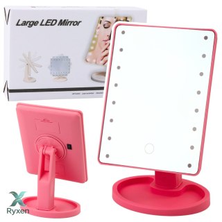 Lusterko Kosmetyczne 16 Diod LED Z Podstawką Regulacja Różowe LEAN TOYS