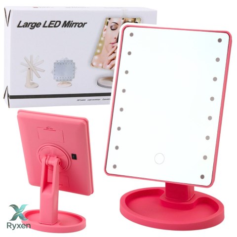 Lusterko Kosmetyczne 16 Diod LED Z Podstawką Regulacja Różowe LEAN TOYS