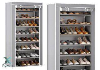 Stojak 8-Poziomowy Na Buty Organizer Szafa Osłona Pyłoszczelna Szara LEAN
