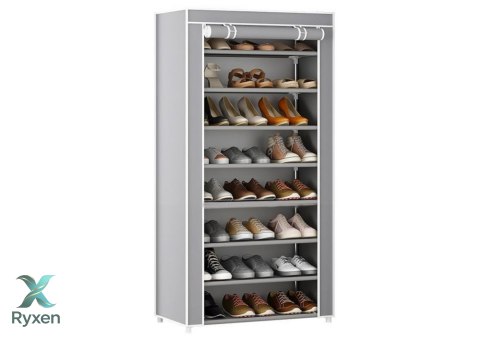 Stojak 8-Poziomowy Na Buty Organizer Szafa Osłona Pyłoszczelna Szara LEAN