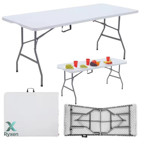 Stół Składany Z Blokadą Cateringowy Bankietowy Stolik Biały 180 x 74 cm LEAN