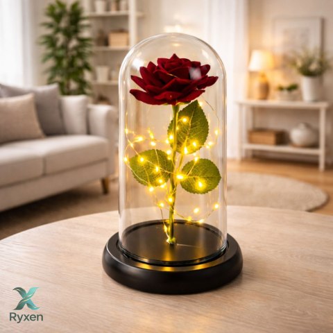 Wieczna Róża w Kopule z Oświetleniem LED Czerwona 21x11cm LEAN