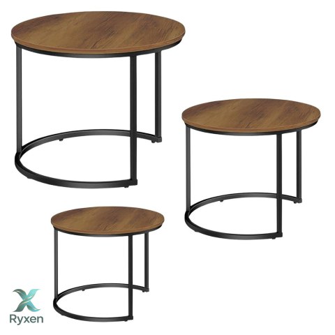 Zestaw Okrągłe Stoliki Kawowe 3w1 Vintage Naturalne Drewno 51cm 40cm 30cm LEAN