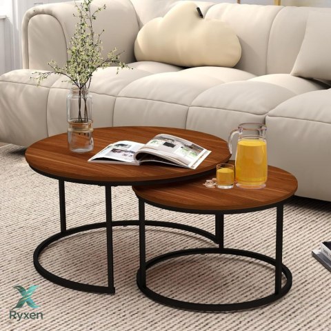 Zestaw Okrągłe Stoliki Kawowe 3w1 Vintage Naturalne Drewno 51cm 40cm 30cm LEAN
