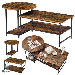 Zestaw Stolików Kawowych 2w1 Vintage Drewno Rustykalne 123x60x51cm LEAN