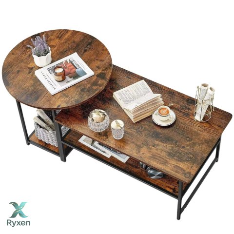 Zestaw Stolików Kawowych 2w1 Vintage Drewno Rustykalne 123x60x51cm LEAN