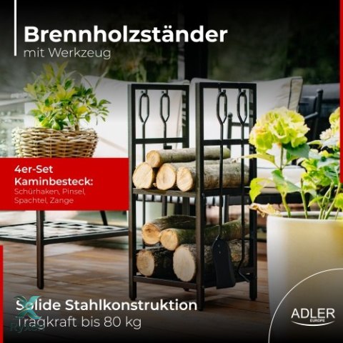 AD 6815 Stojak na drewno kominkowe z zestawem narzędzi ADLER