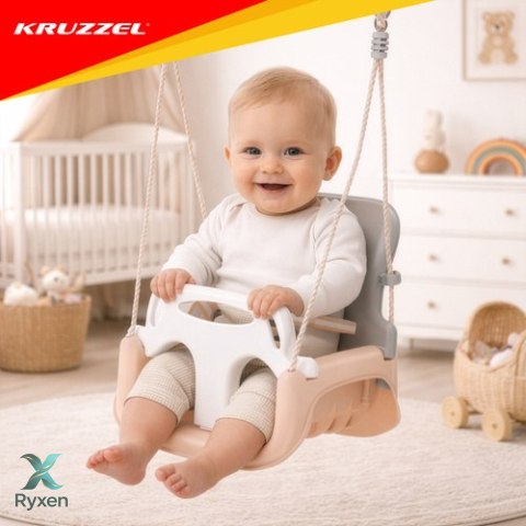 Huśtawka dla dzieci 3w1 szaro-beżowa Kruzzel KRUZZEL