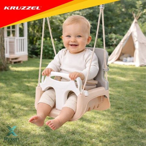 Huśtawka dla dzieci 3w1 szaro-beżowa Kruzzel KRUZZEL