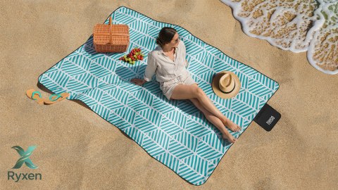 Koc mata piknikowa z izolacją i długim paskiem 200x300 cm TEESA - niebieski kłos Teesa