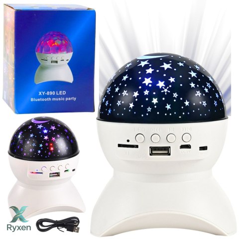 Lampka Nocna Projektor Gwiazd Głośnik 3w1 LED Bluetooth Biała LEAN