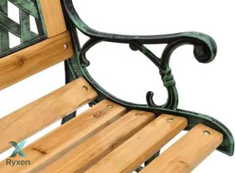 Ławka Ogrodowa Drewniana Metalowa Ławeczka Parkowa Ozdobna z Oparciem LEAN