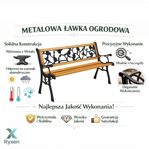 Ławka Ogrodowa Drewniana Metalowa Ławeczka Parkowa Ogrodowa z Oparciem LEAN