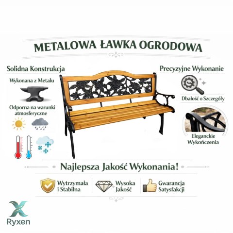Ławka Ogrodowa Drewniana Metalowa Ławeczka Parkowa Ozdobna z Oparciem LEAN