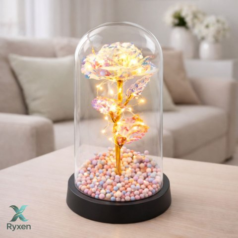 Wieczna Róża W Szklanej Kopule Oświetlenie LED Kryształowa 21,5 x 11 cm LEAN