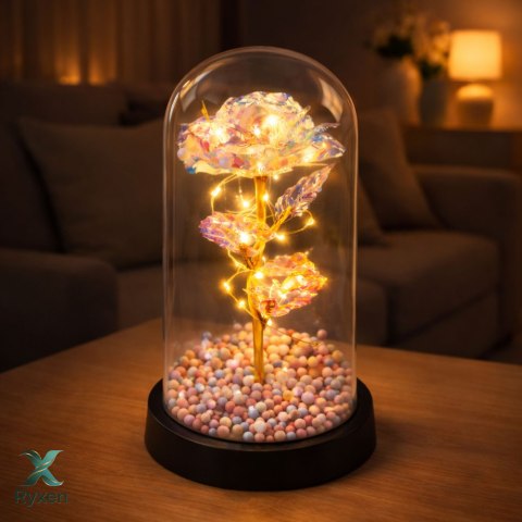 Wieczna Róża W Szklanej Kopule Oświetlenie LED Kryształowa 21,5 x 11 cm LEAN