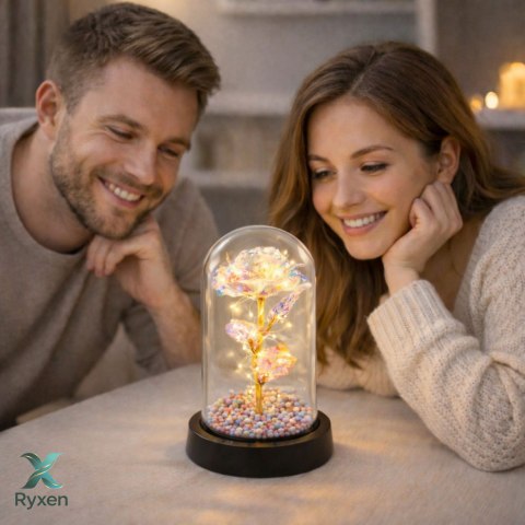 Wieczna Róża W Szklanej Kopule Oświetlenie LED Kryształowa 21,5 x 11 cm LEAN