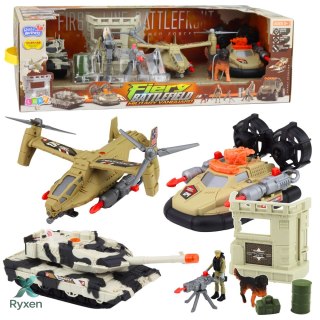 Zestaw Militarny Wojskowy Helikopter Czołg Poduszkowiec Żołnierz Baza LEAN TOYS