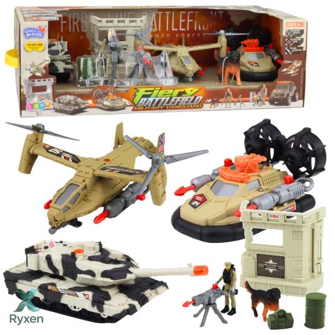 Zestaw Militarny Wojskowy Helikopter Czołg Poduszkowiec Żołnierz Baza LEAN TOYS