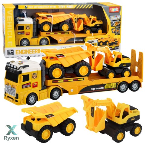 Zestaw Pojazdy Budowlane Ciężarówka Laweta Koparka Wywrotka Światła Dźwięk LEAN TOYS
