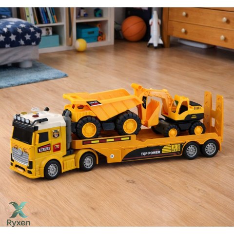 Zestaw Pojazdy Budowlane Ciężarówka Laweta Koparka Wywrotka Światła Dźwięk LEAN TOYS
