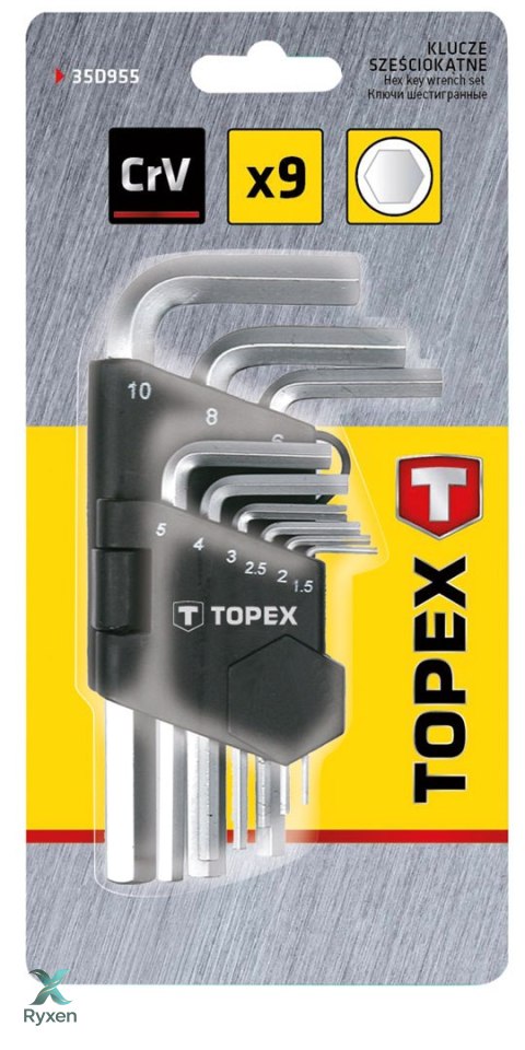 Klucze sześciokątne 1.5-10 mm, zestaw 9 szt. TOPEX