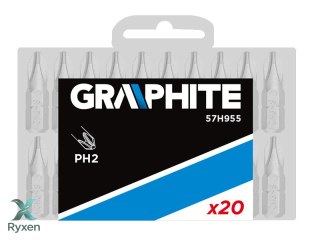 Końcówki wkrętakowe PH2 x 25 mm, 20 szt. GRAPHITE