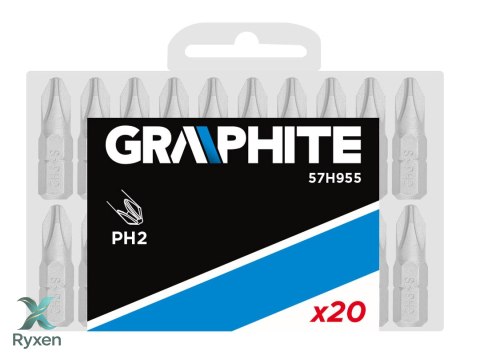Końcówki wkrętakowe PH2 x 25 mm, 20 szt. GRAPHITE