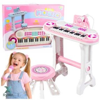 Pianinko Elektroniczne Organy Dla Dzieci Stołek Mikrofon MP3 Różowe LEAN TOYS