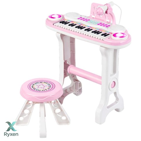 Pianinko Elektroniczne Organy Dla Dzieci Stołek Mikrofon MP3 Różowe LEAN TOYS