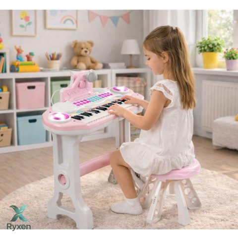 Pianinko Elektroniczne Organy Dla Dzieci Stołek Mikrofon MP3 Różowe LEAN TOYS