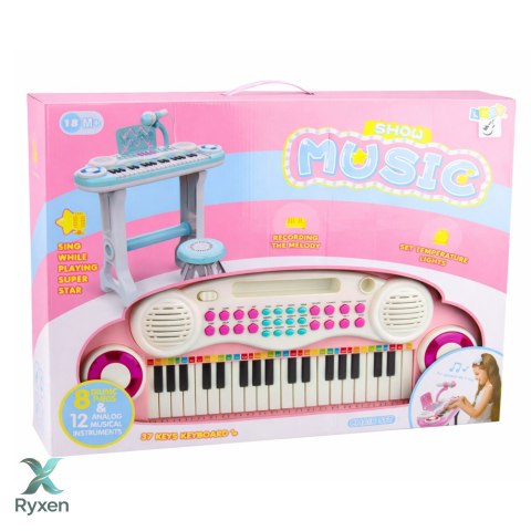 Pianinko Elektroniczne Organy Dla Dzieci Stołek Mikrofon MP3 Różowe LEAN TOYS