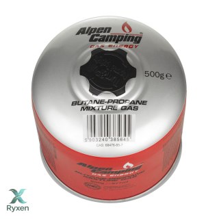 Kartusz gazowy 500g Alpen Camping. certyfikat: Pi 0437, zgodny z EN417, propan-butan, zakres -10°c do+ 40°c, zawór gwintowany 7/ INKO-TIME