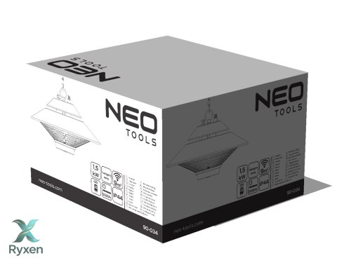 Promiennik 1500W, sufitowy, IP44, pilot NEO TOOLS
