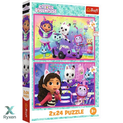 Puzzle - 2x24 - Zabawy z Gabby - Koci Domek Gabi - Trefl 34433 TREFL PUZZLE