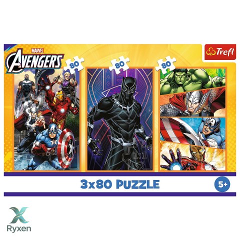 Puzzle - 3x80 - Dni pełne akcji - Disney Marvel The Avengers - Trefl 34883 TREFL PUZZLE