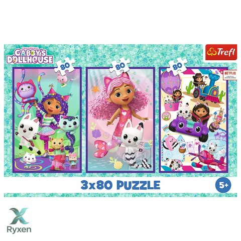 Puzzle - 3x80 - Kolorowe dni Gabby - Koci Domek Gabi - Trefl 34882 TREFL PUZZLE