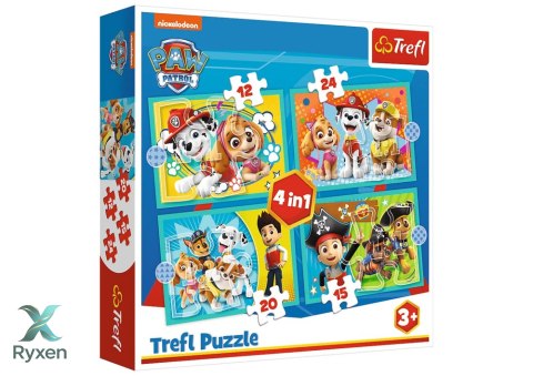Puzzle - 4w1 (12, 15, 20, 24) - Wesoła ekipa Psiego Patrolu - Psi Patrol - Trefl 34346 TREFL PUZZLE