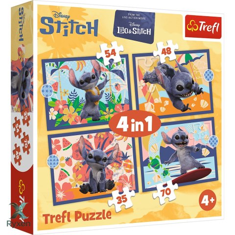 Puzzle - 4w1 (25, 48, 54, 70) - Wakacje na Hawajach - Disney Stitch - Trefl 34666 TREFL PUZZLE
