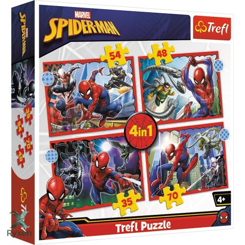 Puzzle - 4w1 (35, 48, 54, 70) - Bohaterski Spider-Man - Trefl 34384 TREFL PUZZLE