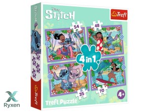 Puzzle - 4w1 (35, 48, 54, 70) - Szalony dzień Lilo i Stitch - Trefl 34633 TREFL PUZZLE