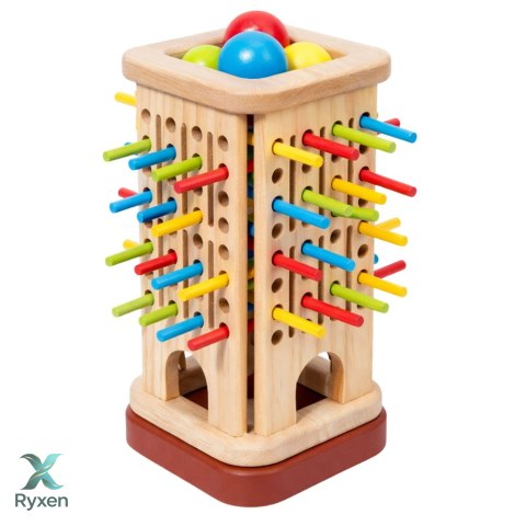 Drewniana Gra Zręcznościowa Edukacyjna Wieża Patyczki Kulki Kostka 37 el. LEAN TOYS