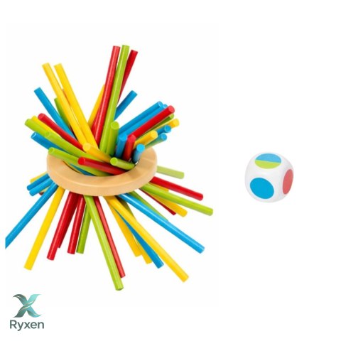 Drewniana Gra Zręcznościowa Edukacyjna Wieża Patyczki Kulki Kostka 37 el. LEAN TOYS