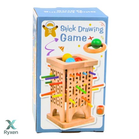Drewniana Gra Zręcznościowa Edukacyjna Wieża Patyczki Kulki Kostka 37 el. LEAN TOYS