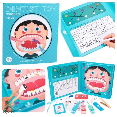 Drewniany Zestaw Małego Dentysty Książka Magnetyczna Zęby Narzędzia LEAN TOYS
