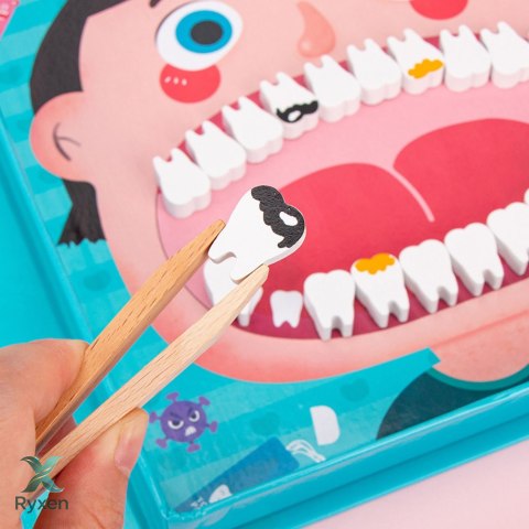 Drewniany Zestaw Małego Dentysty Książka Magnetyczna Zęby Narzędzia LEAN TOYS