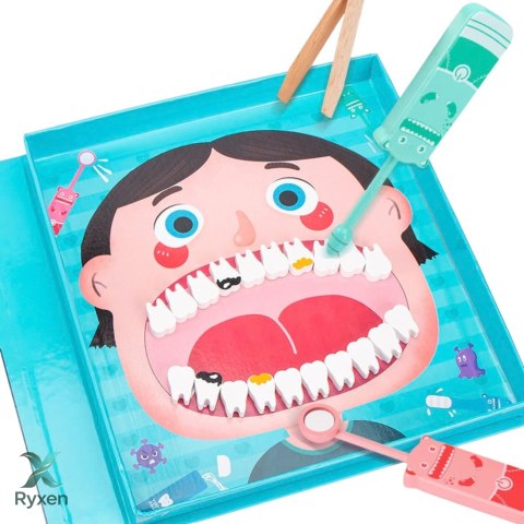 Drewniany Zestaw Małego Dentysty Książka Magnetyczna Zęby Narzędzia LEAN TOYS
